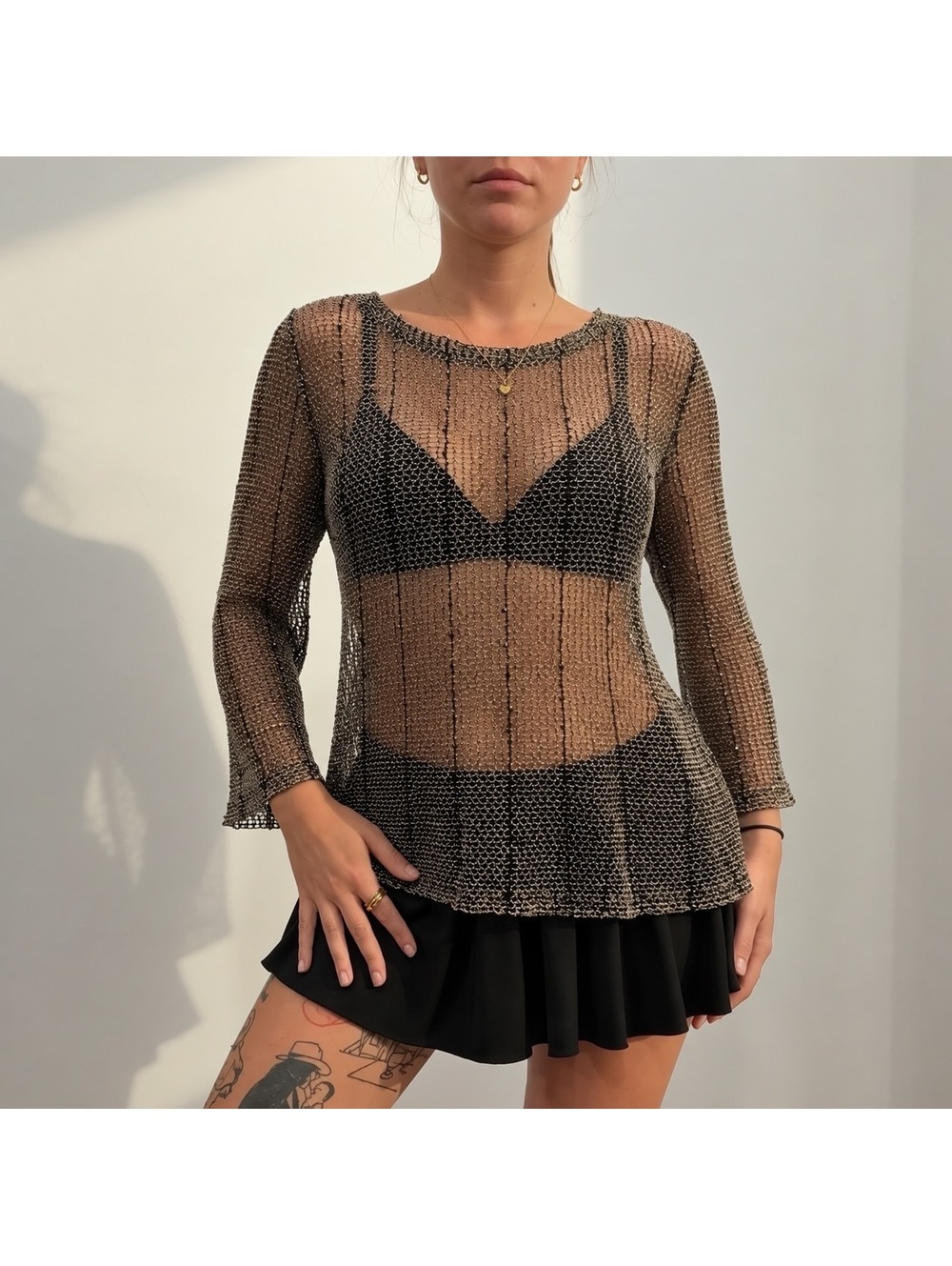 Vintage Metallic Sheer Mesh Top